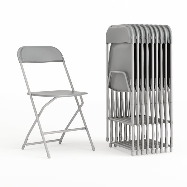 Flash Furniture Hercules Series Plastic Folding Chair Grey - 10 LB Weight Capacity Comfortable Event Chair-Lightweight Folding Chair, PK10 10-LE-L-3-GREY-GG - main